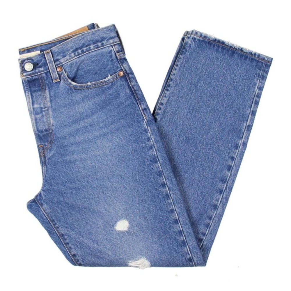Levi's Womens Wedgie Blue Button Fly Distressed Denim Straight Leg Jeans NWT